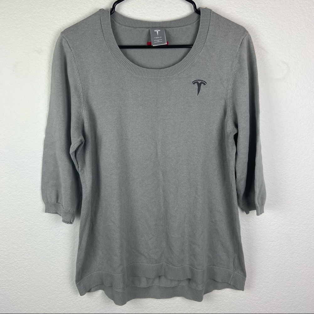 Tesla Brand Grey Pullover Sweater 3/4 Sleeve